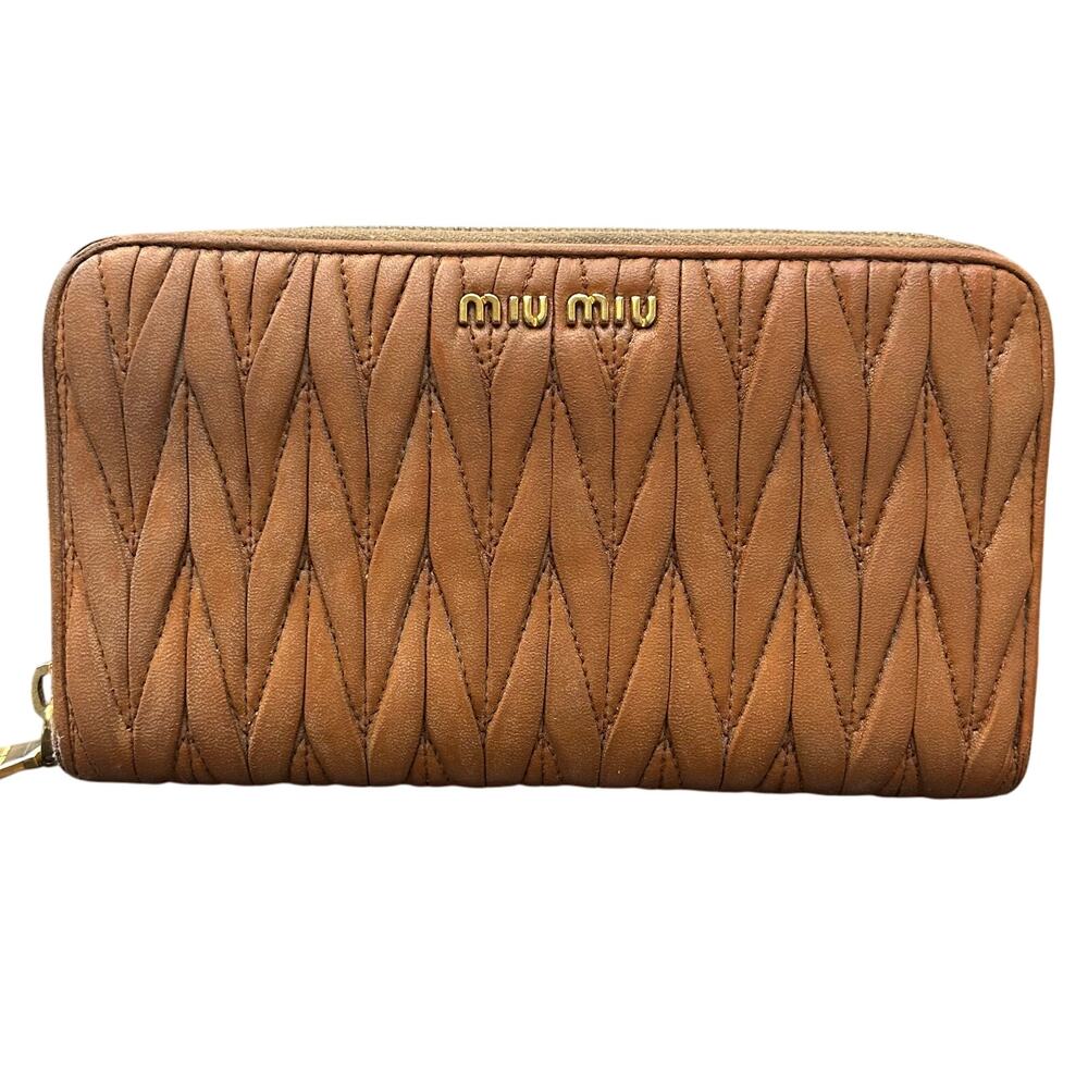 Miu Miu Matelassé Leather Zip Around Wallet.